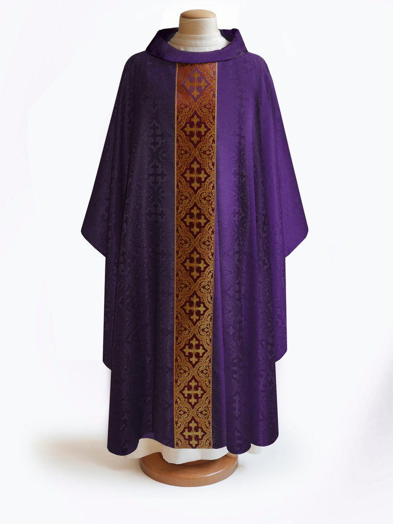 Sample Francis Classic Cross Sarum Blue & Brocade Burgundy Chasuble