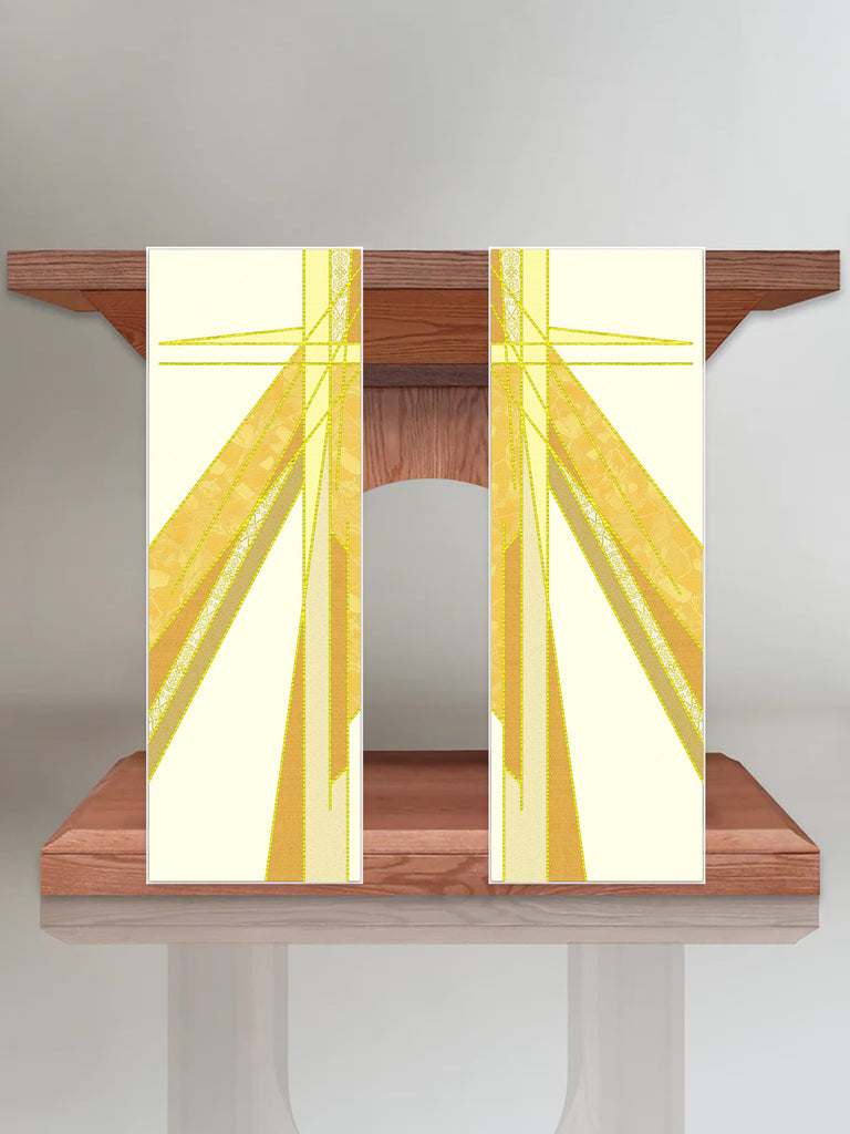 Stained Glass Cross White & Gold Altar Scarves