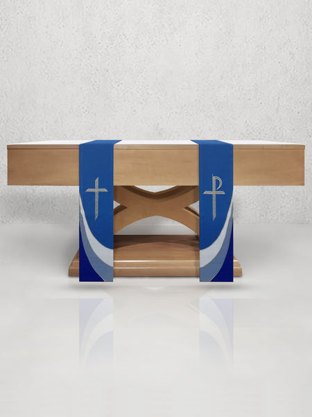 Cross & Chi Rho Sample Altar Scarves in Blue