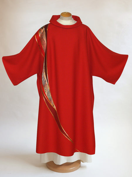 red curvilinear dalmatic for pentecost and confirmations