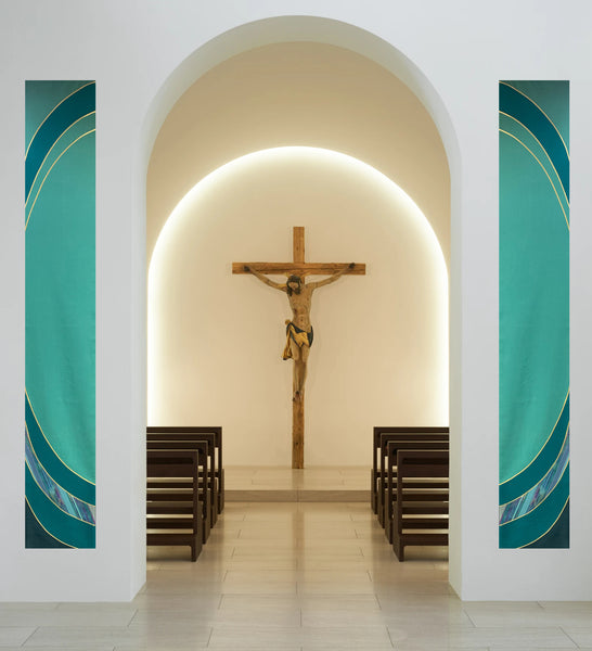 Curvilinear Green Sample Set of Wall Hangings/Altar Scarves