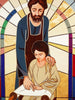 Joseph Teaching Jesus Stained Glass Banner