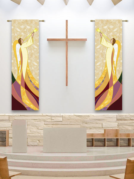 Heralding Angels in Gold and Rose Banners