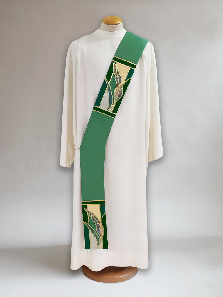 Stained Glass Wheat Green Sample Deacon Stole