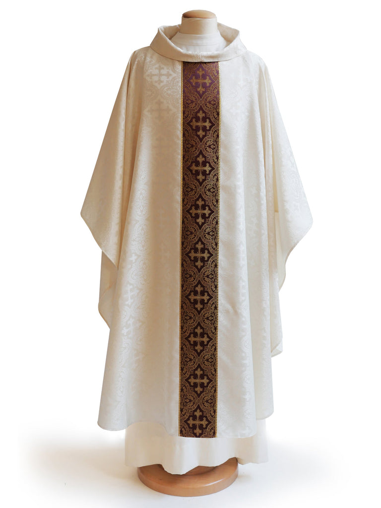 Sample Francis Classic Chasuble in Cross Ecru & Brocade Burgundy
