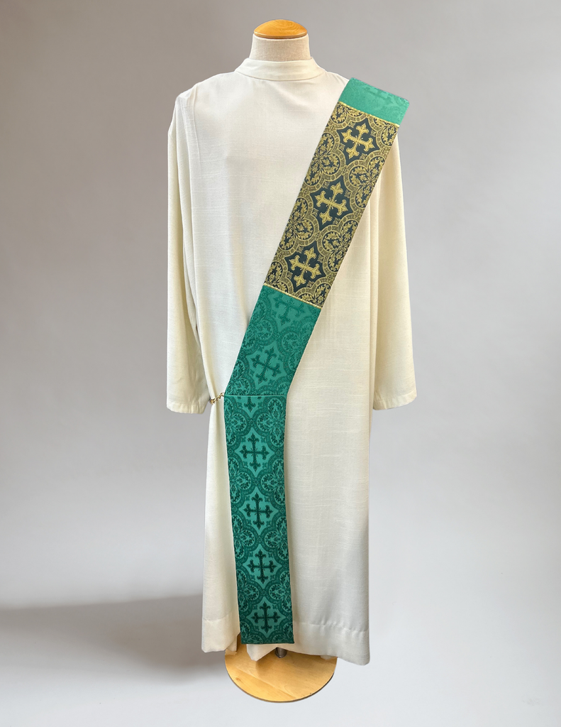 Francis Classic Green Brocade Cross Green Sample Deacon Stole