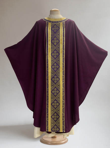 Brocade Purple & Gold Double Banded Classic Sample Chasuble