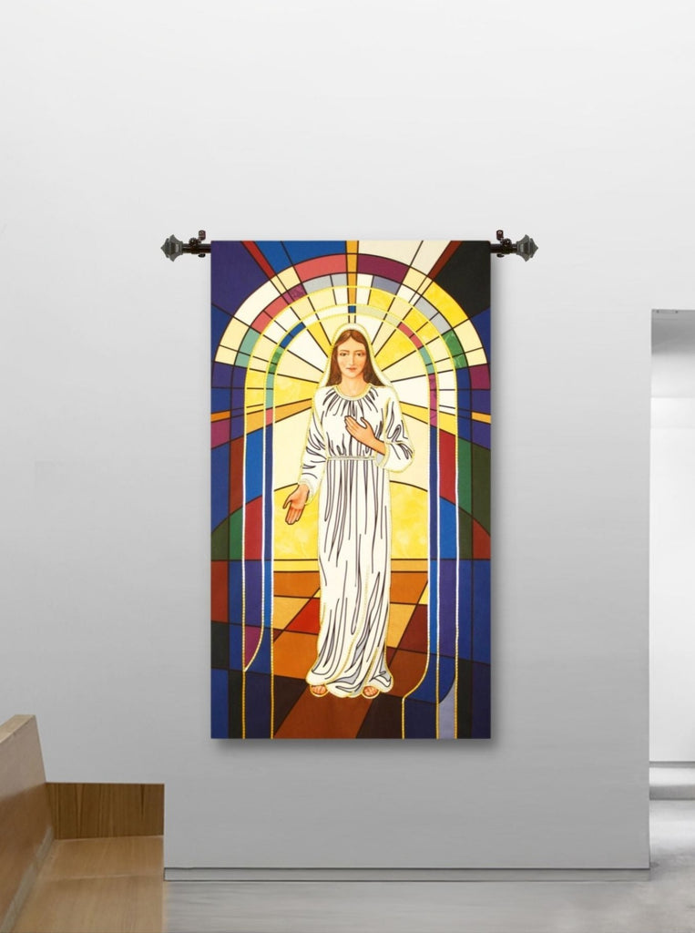 Mary with Stained Glass Banner