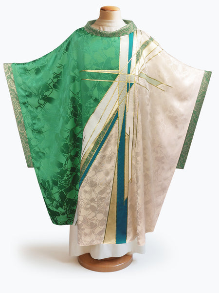 Green & White Stained Glass Cross Chasuble