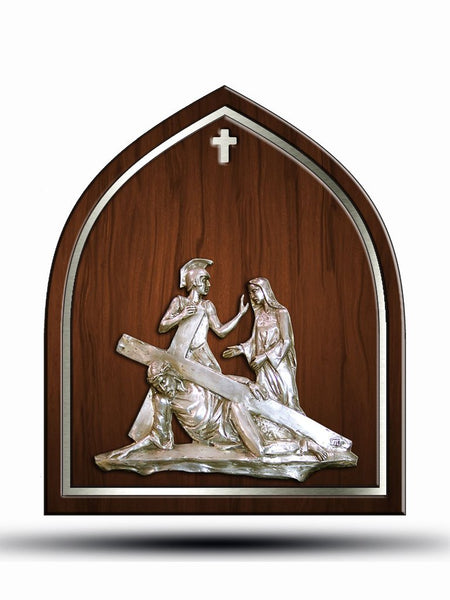 Stations of the Cross with Silver Plated Bronze on Wood